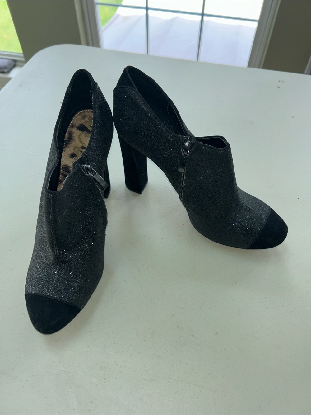 Sam Edelman Black Glitter Block Heel Booties